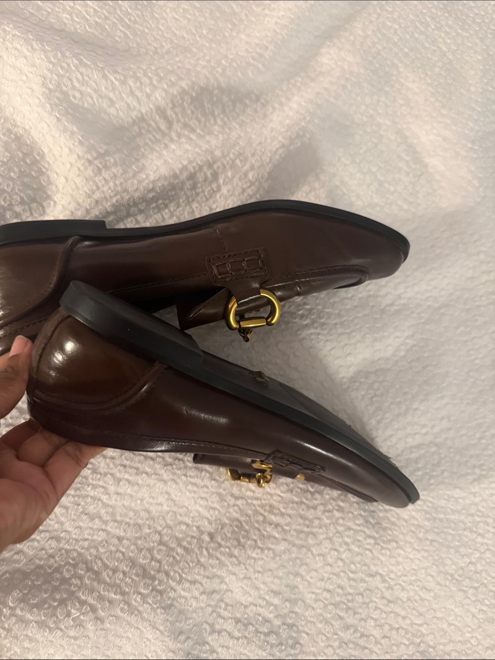 Jeffrey Campbell Brown Leather Loafers with Gold Horsebit Sz 6.5 - Picture 10 of 12